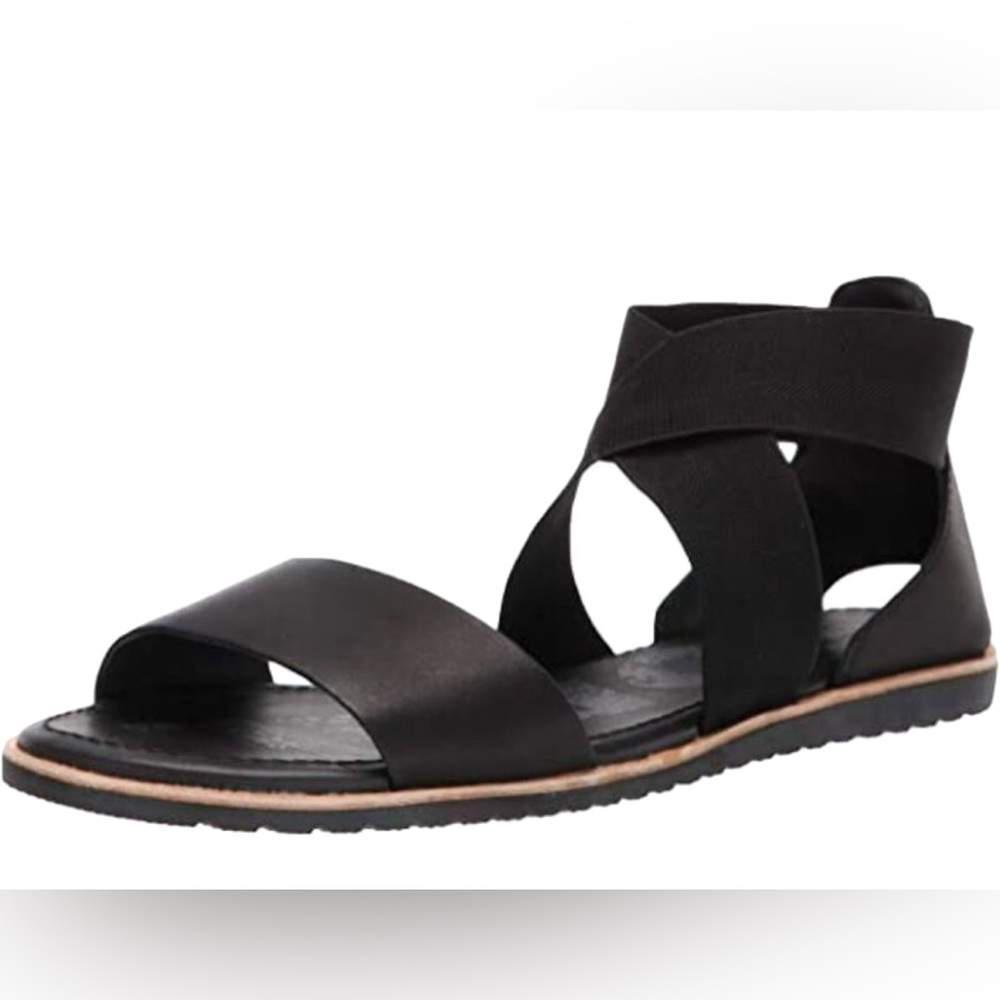 Sorel Ella Black Leather & Stretch Band Sandals